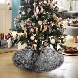 KONVINIT Grey Christmas Tree Skirt Plush Christmas Tree Blanket Faux Fur Christmas Tree Rug Round Christmas Tree Skirt Christmas Decoration with Silver Sequins Snowflake 78 cm / 90 cm / 122 cm