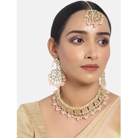 I Jewels Indian Gold Plated Traditional Kundan Choker Ethnic Bollywood Designer Jewelry Set with Earrings & Maang Tikka For Women, no aplica