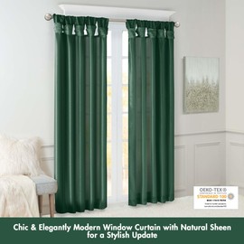 Madison Park Emilia Faux Silk Single Curtain with Privacy Lining, DIY Twist Tab Top, Window Drape for Living Room, Bedroom and Dorm, 95" L x 50" W, Green