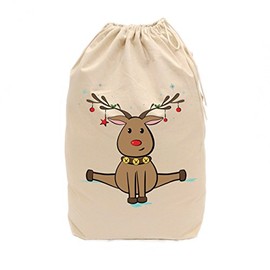 The Cotton & Canvas Co. Reindeer Christmas Santa Sack for Presents, Gift Bag, Stocking Stuffers and Holiday Decorations
