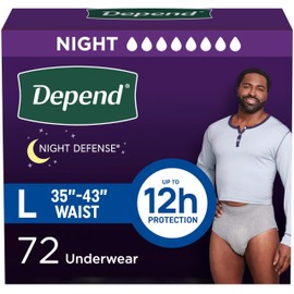 Depend Night Defense Adult Diapers, Incontinence Underwear for Men, Disposable, Overnight, Large, Grey, 72 Count, Packaging May Vary
