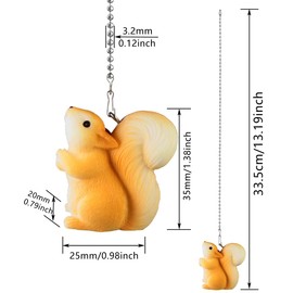 12" Easy-Install Ceiling Fan Pull Chain Set with Decorative Pendant - Extender & Ball Chain Connector for Light Pull Chains, Ceiling Fan Hanging Ornament Accessories (Squirrel-B)