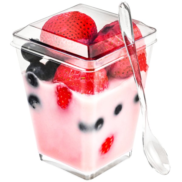 Foodeway 50 Pack 5 OZ Square Clear Plastic Dessert Cups
