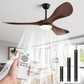 60 in Ceiling Fan of 7400+CFM High Airflow with Light and Remote Control,Outdoor/Indoor Ceiling Fan with 3 Blades Noiseless Reversible DC Motor 6 Speeds with 3 CCT and Timer for Living Room Patios