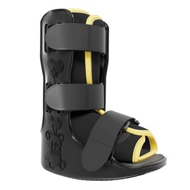 Braceapedia Pediatric Buddy Boot, Kids Medical Grade Left/Right Foot & Ankle Support Brace, Sprain & Injury Recovery Walker Boots, Kids Ankle Brace for Sports and Recovery, Large Yellow Liner, Black