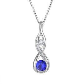 Aprila Women Infinity Necklace 925 Sterling Silver Twist Pendant with Chain 5A Cubic Zirconia Blue September Birthstone Sapphire Color Jewelry