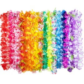 Hawaiian Leis Set, Thickened Hawaiian Leis with 4 Flower Colors, Includes 4 Flower Hair Clips, 36-Inch, Tropical Party Accessory, Comfortable and Durable