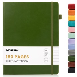 Smarpau Journal Notebook A4, 180 Pages Hardcover Thick Leather Journal for Women Men, No Bleed for Writing, Lined Notebook for Office School Travel, Deep Green