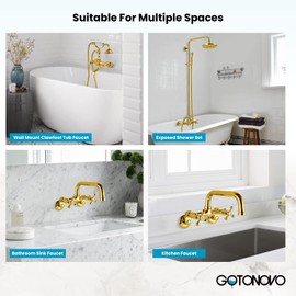 gotonovo Gold Polished Wall Mount 3-3/8 Inch Adapter Claw Foot Bathtub Faucet Adjustable Swing Arms 1 Pair