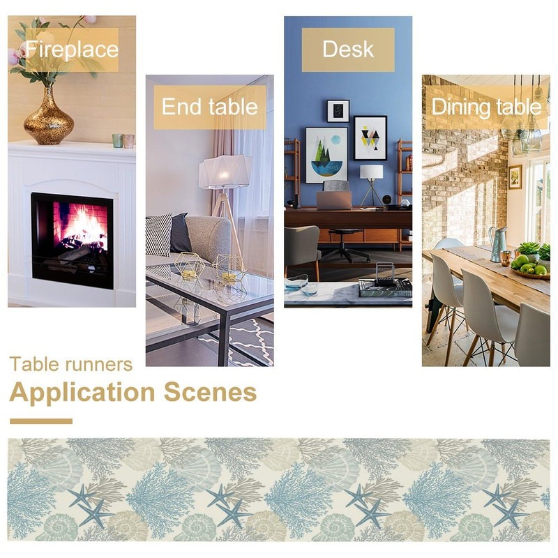 Blue Teal Coral Table Runners, Summer Beach Starfish Coastal Coffee