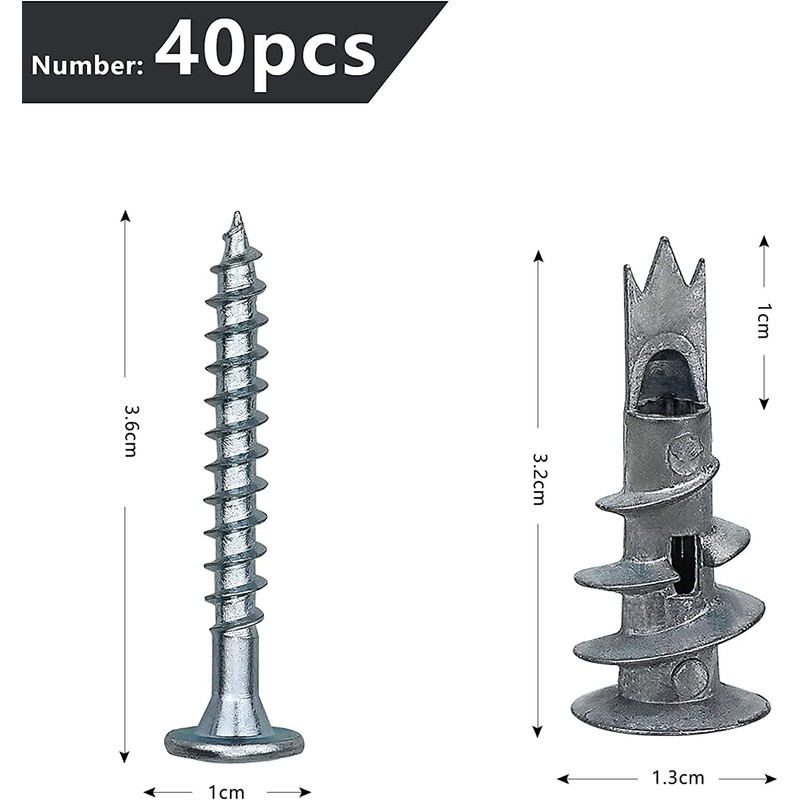 40 Pieces Zinc Drywall Anchor 20 Set Self Drilling Metal