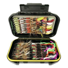 Qievcrme 24/127-Pieces Fly Fishing Files Kit #8-#16 Handmade Dry Wet Nymphs Streamers Fly Fishing Lures for Trout Salmon with Fly Box (127Pcs/Box(13 Mixed Styles))