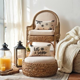 Black/Beige Winter Holiday Decor Throw Pillow Cover 12x20 Set of 2 Farmhouse Christmas Decorations Snowflake/Let It Snow Winter Decorative Rectangular/Lumbar Cushion Covers for Sofa/Couch/Porch