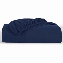 Oxford Homeware Navy Double Fitted Sheet –100% Organic Cotton 30 Cm Deep Pocket Jersey Bed Sheets, Soft Breathable Easy Care Fitted Sheets – Shrinkage and Fade Resistance (137x190)