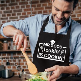 LAMIVEENLA Funny Apron for Men Adjustable - Father's Day Gifts Chef Apron Black Kitchen Apron Birthday Gifts for Men Gift for Dad Him Friends Husband Birthday Gift bbq Mens Apron