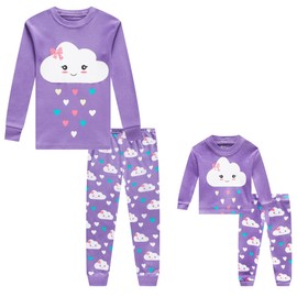 Babyroom Girls Matching Doll&Toddler 4 Piece Cotton Pajamas Toddler Sleepwear Size 3 Purple