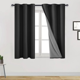 DWCN 100% Short Blackout Curtains 2 Panels Room Darkening Noise Reducing 2 Thick Layers Window Treatment Sound Proof Draperies for Living Room and Bedroom (Black,42" W x 54" L)