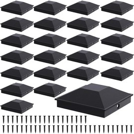 4x4 Post Caps Black(Actual 3.5" x 3.5"), 4 Pack Fence Post Caps with 8 Screws and Easy Installation, Sturdy Waterproof Plastic Deck Post Caps with Frosted Finishing Touch, Protect Wood Post - Package Quantity: 24