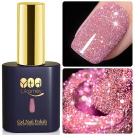 YTD Likomey Colorful Reflective Glitter Gel Nail Polish,15ml Pink Flash Diamond Shimmer Nails Gel,Sparkly Shiny Salon Home Nail Art Manicure UV Nail Gel,SZ397