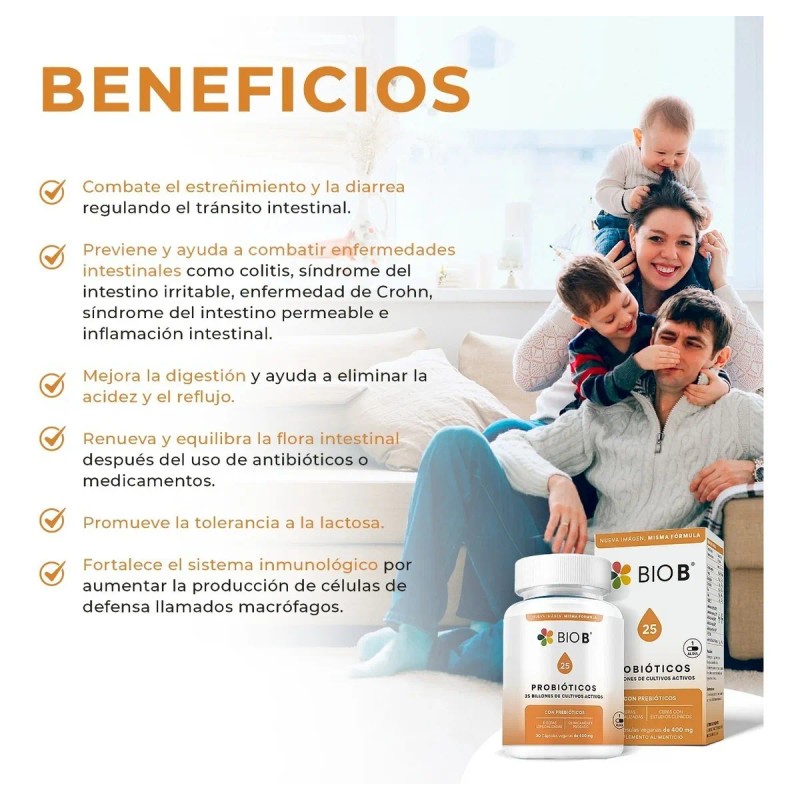 BIO B Probióticos 25 billones UFC + prebióticos | 30