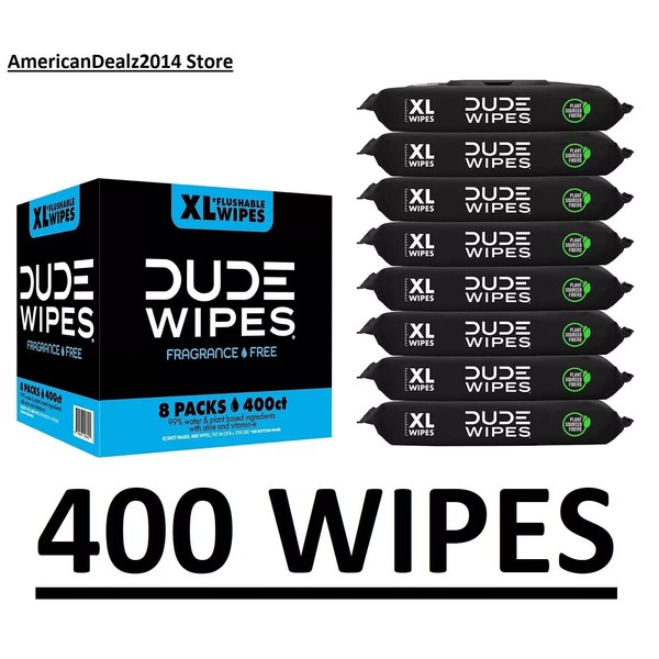 DUDE Wipes, Flushable Wipes, Extra Large and Fragrance-Free Wipes (400