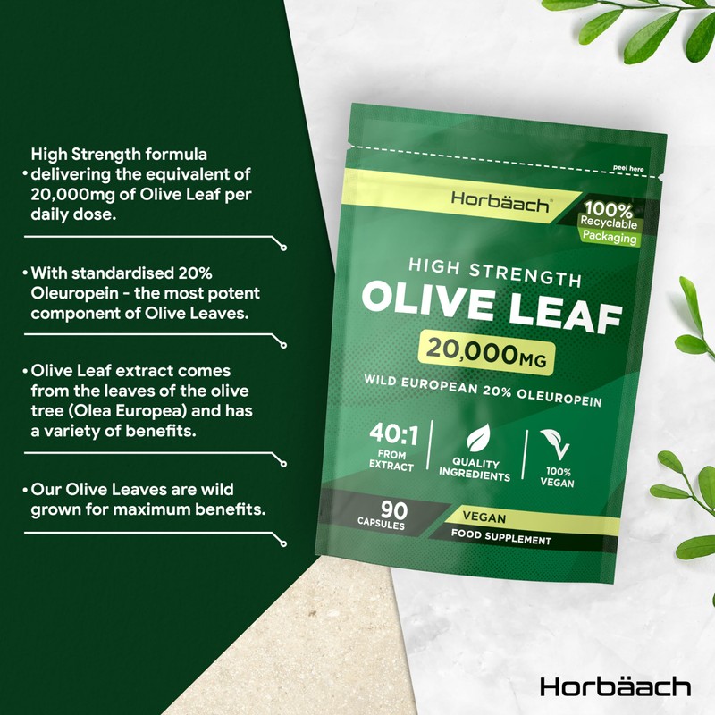 Olive Leaf Extract Capsules 20,000mg | Wild European 20% Oleuropein