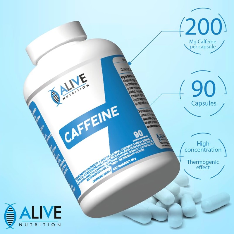 Caffeine capsules. 200 mg. Energising against fatigue. Caffeine capsules (90).