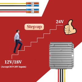 Cocar 12V to 24V Step Up Converter 15A 360W, 12-24V Converter for Golf Cart, Vehicle, Boat etc. (Accepts DC9-20V Inputs, Type C Plug)