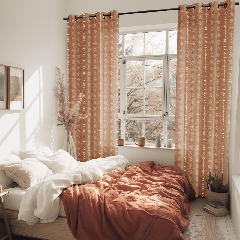 72 Inch Curtains,Sheer Semi Light Filtering Linen Terracotta Rust Boho