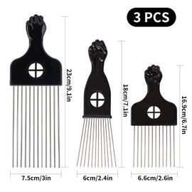 Tavvke 3 Pack Afro Hair Styling Combs, Metal Lift Picks for Curly Styling and Detangling Wig Braids, Wide Tooth Hair Tools for Men and Women