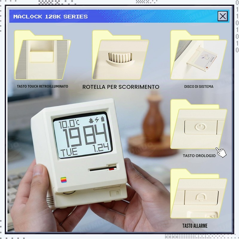 MUMUQ Maclock WB-8 - Sveglia retrò pixel