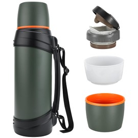 Olerd Large Thermosflask- 85oz Stainless Steel Insulated Bottle for Travel with BPA Free Cup - 2.5L Oversized Vacuum Insulated Thermoses with Handle and Strap for Hot & Cold Drinks(Green)