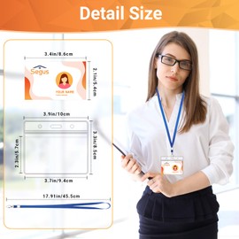 Segus Lanyard with Card Case, Pack of 50 Card Holder ID Card Holder with Strap, Waterproof ID Holder with Lanyard, Blue, for Office, School, Events (Horizontal)