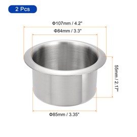 uxcell 2 Pcs 201 Stainless Steel Drop-in Cup, 2.17" x 4.2" Drink Can Holder Bright Poker Table Cup Holder Insert for Sofa Boat Car Marine, Silver