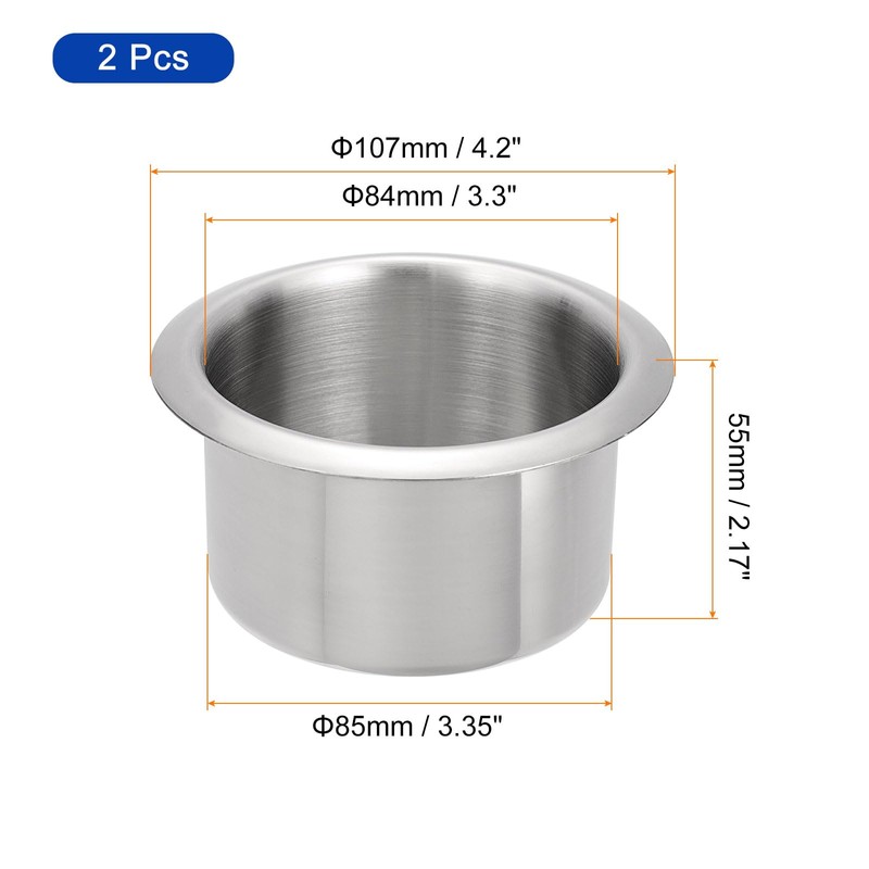 uxcell 2 Pcs 201 Stainless Steel Drop-in Cup, 2.17" x