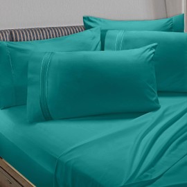 Clara Clark Premier 1800 Collection Bed Sheet Set with Extra Pillowcases Wrinkle, Fade & Stain Resistant, Twin, Teal