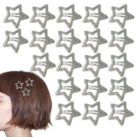20 Pcs Silver Star Snap Clips Mini 1.2 in Cool Hair Clips Party Festivals Hair Accessories MGPFERD