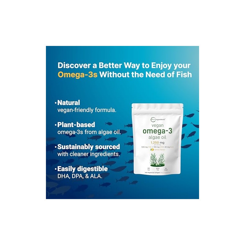 Micro Ingredients Aceite de algas vegano con omega 3, 240