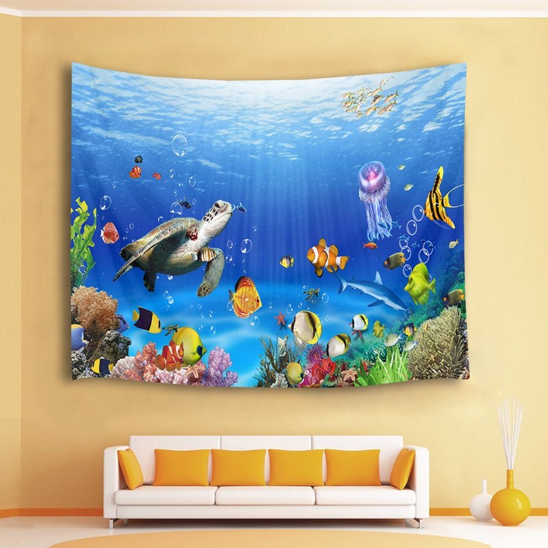 HVEST Sea Turtle Tapestry Tropical Fish Jellyfish and Coral Reef