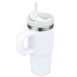 14 oz Tumbler with Handle and Straw, Kid Tumbler with Lid and Straw, 304 Stainless Steel Child Tumbler, School Outdoor Sports Gift (White)