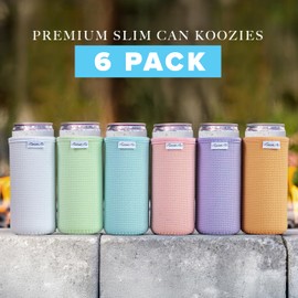 Current Co. Slim Can Cooler Sleeves (6-Pack) Soft Insulated Neoprene Skinny Can Coolers for White Claw, Seltzers & Thin Beers - Slim Beer Koolies in Bulk - Skinny Neoprene Drink Coolies