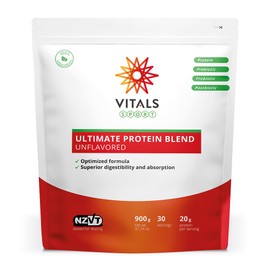 Vitals - Ultimate Protein Blend Stand Up Pouch 900 grams Unique blend of fermented whey protein supplemented with specially selected pre-, pro- and post-biotics.