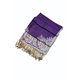 Sakkas 70" x 28" Big Paisley Jacquard Layered Woven Pashmina Shawl/Wrap/Stole - Purple