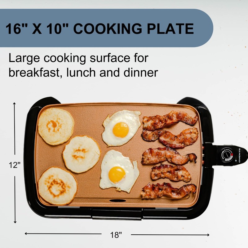 OVENTE Electric Griddle with 16 x 10 Inch Flat Non-Stick
