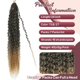 Getgal 24Inch 7Packs Deep Twist Crochet Hair Goddess Box Braids Water Wave Crochet Hair Pre Looped Mermaid Braids Synthetic Hair Extensions（TIB/27，7Packs）