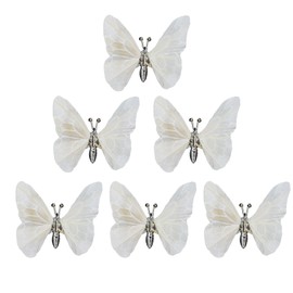 YCHTEWY-Decorative White Feather Butterflies with Silver Clips, 12 Pack Decorative hair clip