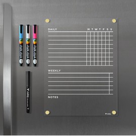 Visibly Magnetic Acrylic Chore Chart for Fridge, Includes 4 magnetic wet-erase markers for Refrigerator, 9" X 12". Put those kids to work!