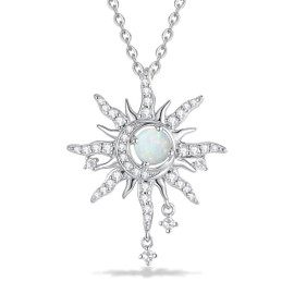FANCIME Sun and Moon Necklace Sterling Silver Opal Pendant October Birthstone Necklace Gemstone Jewellery Birthday Mothers Day Gifts for Women Her Mom Wife