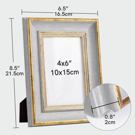 Sapowerntus 4x6 Picture Frame Gold Line Grey Distressed Photo Frames Antique Gray Wall Hanging Tabletop Display Home Decor Retro Shabby Chic Elegant Unique Gift