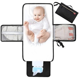 Lekebaby Changing Mat Changing Mat Portable Changing Mat Baby Travel Changing Mat with Wipe Bag, Black Embroidered